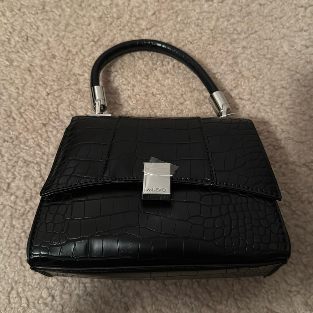 Aldo Rotorua Top Handle Crossbody Bag Size OS Color Black Silver Croc